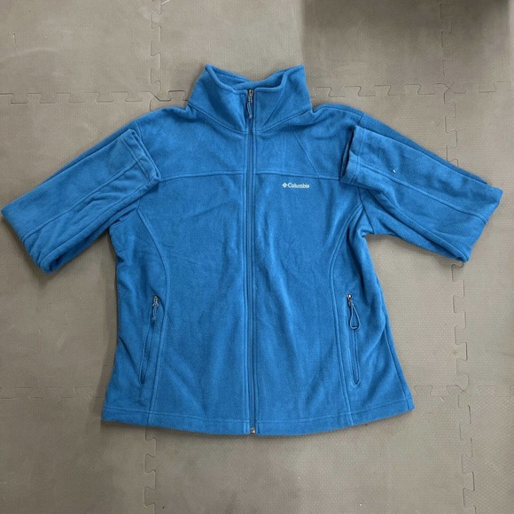 Columbia Fleece Jacket Size XL Full Zip Mock Neck Pockets Teal EUC FS Charity - Picture 6 of 10